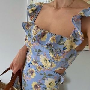 LYSETTE FLORAL RUFFLE CUTOUT MAXI DRESS ASTR THE LABEL SIZE M